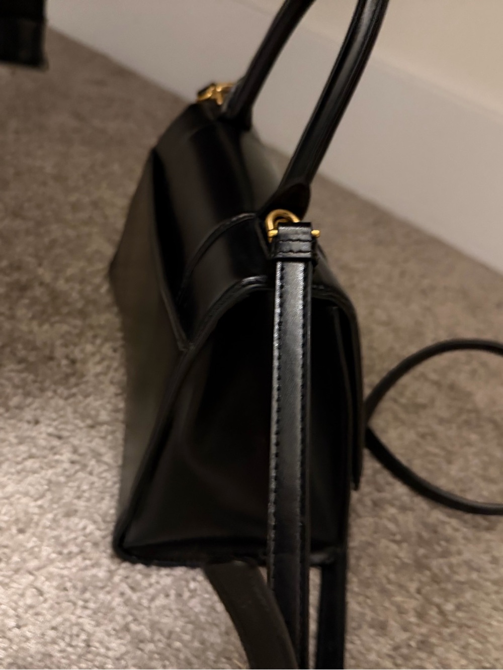 Balenciaga Black Hourglass Top-Handle Satchel with Gold 'B' Logo - Picture 7 of 8